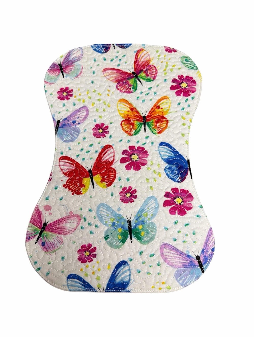 Hand Crafted Burp Cloth Butterflies Contoured Padded Fabric Quilted Reversible - Picture 2 of 3